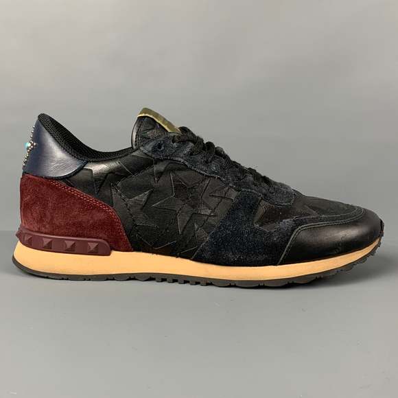 VALENTINO Other - VALENTINO Navy Burgundy Stars Leather Rockrunner Sneakers
